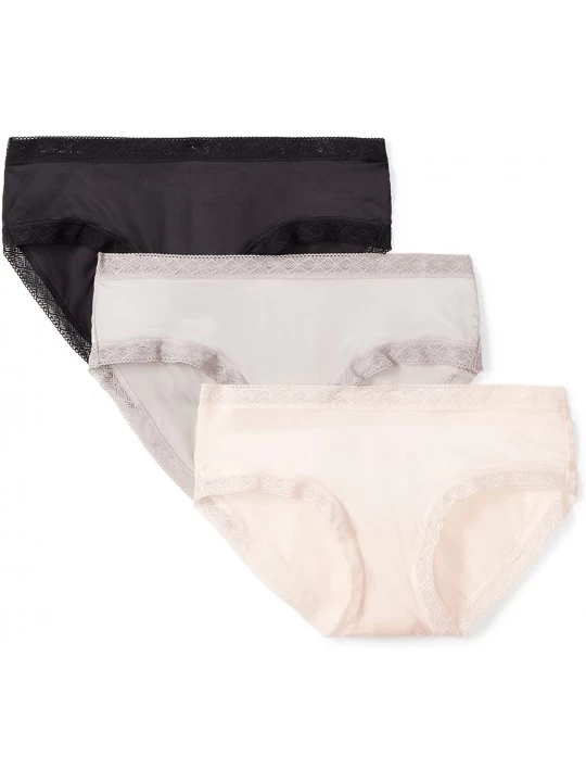 Panties Women's Soft Microfiber Hipster Underwear with Lace- 3 Pack - Black/Pale Pink/Heather Grey - CL1860HS35H $17.63