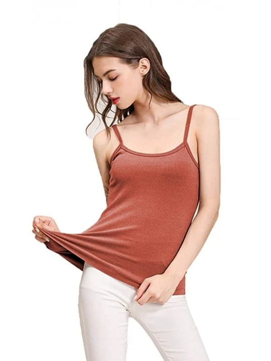 Thermal Underwear Women's Slim Spaghetti Straps Cotton Fleece Lined Thermal Underwear Crop Top Camisole - Brown - CU193S2IC9U...