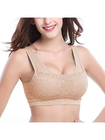 Bras Classic Style Women Smooth V-Neck w/Lace Neutrals Bra with Removable Pads Women's Seamless Lace Overlay Comfort Bra - Wh...