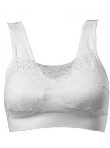 Bras Classic Style Women Smooth V-Neck w/Lace Neutrals Bra with Removable Pads Women's Seamless Lace Overlay Comfort Bra - Wh...