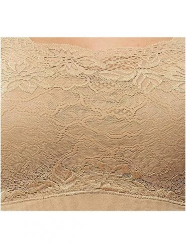 Bras Classic Style Women Smooth V-Neck w/Lace Neutrals Bra with Removable Pads Women's Seamless Lace Overlay Comfort Bra - Wh...