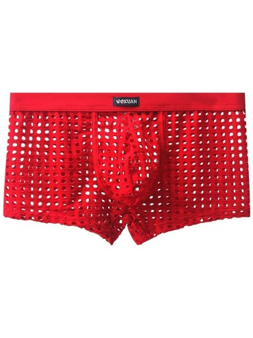 Boxer Briefs Men's Sexy See Through Openwork Boxer Briefs - Red - C012NH46XBW $9.64