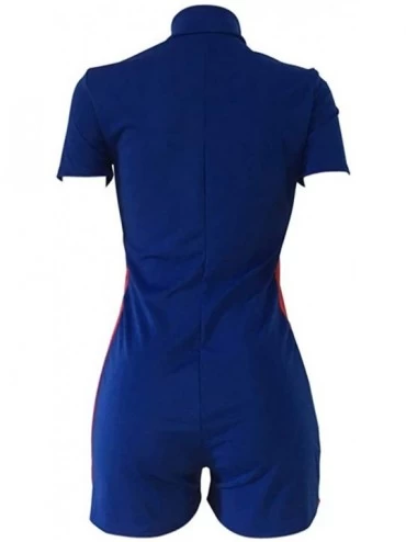 Shapewear Women Short Sleeve Bodysuit Zip Up One Piece Leotard Shorts Stretchy Tight Romper - Blue3 - CP18I6I29UM $14.68