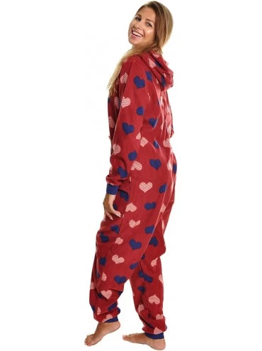 Sets Women's & Kid's Fleece Novelty One-Piece Hooded Pajamas - Stripe Hearts - CR186AEXN77 $25.64