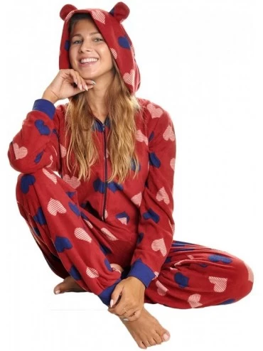 Sets Women's & Kid's Fleece Novelty One-Piece Hooded Pajamas - Stripe Hearts - CR186AEXN77 $25.64