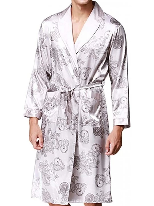 Robes Mens Bathrobe Satin Print Classic Robe Lighweight Home Kimono Sleepwear Pajamas - B Gray - CL18ADLCQ4Q $28.27