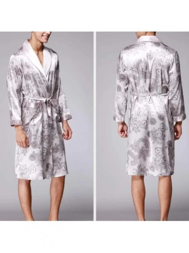 Robes Mens Bathrobe Satin Print Classic Robe Lighweight Home Kimono Sleepwear Pajamas - B Gray - CL18ADLCQ4Q $28.27