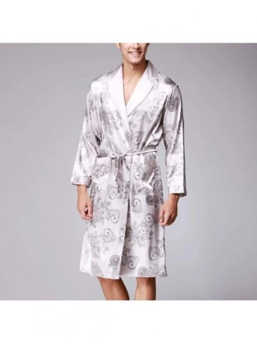 Robes Mens Bathrobe Satin Print Classic Robe Lighweight Home Kimono Sleepwear Pajamas - B Gray - CL18ADLCQ4Q $28.27