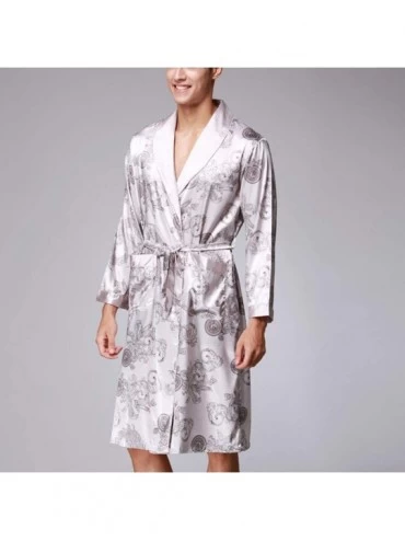 Robes Mens Bathrobe Satin Print Classic Robe Lighweight Home Kimono Sleepwear Pajamas - B Gray - CL18ADLCQ4Q $28.27