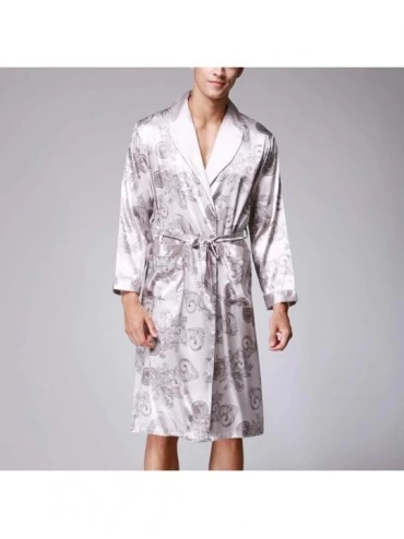 Robes Mens Bathrobe Satin Print Classic Robe Lighweight Home Kimono Sleepwear Pajamas - B Gray - CL18ADLCQ4Q $28.27