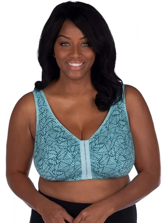 Bras Cotton Front-Closure Leisure Bra Geo Aqua Floral 44AB - CQ18I0MHE7D $14.90