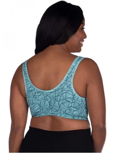 Bras Cotton Front-Closure Leisure Bra Geo Aqua Floral 44AB - CQ18I0MHE7D $14.90