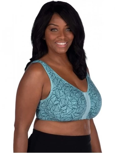 Bras Cotton Front-Closure Leisure Bra Geo Aqua Floral 44AB - CQ18I0MHE7D $14.90