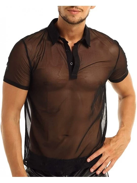 Undershirts Men's Mesh Undershirt See-Through Breathable Casual Shirts Summer T-Shirt Top - Black - CF18G0TR6L5 $17.48