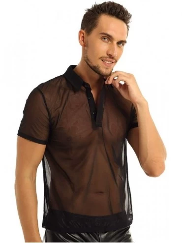 Undershirts Men's Mesh Undershirt See-Through Breathable Casual Shirts Summer T-Shirt Top - Black - CF18G0TR6L5 $17.48