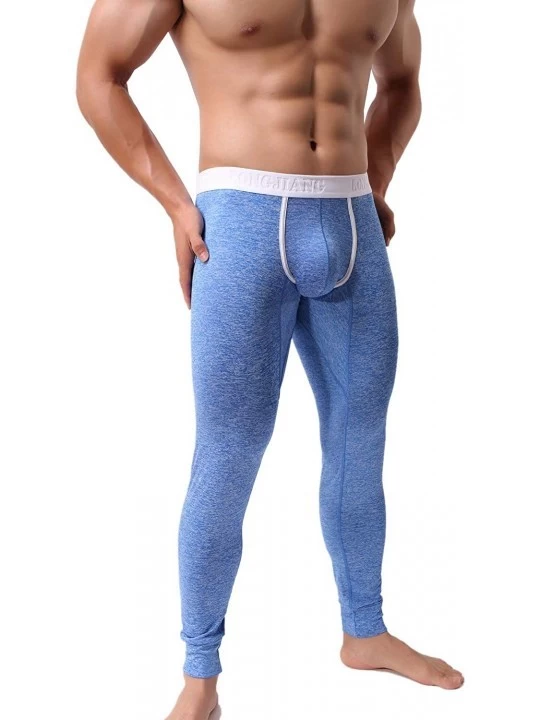 Thermal Underwear Men's Low Rise Pouch Underwear Pants Long Johns Thermal Bottoms Leggings - Blue 2 - CC18LNXEKUI $16.44