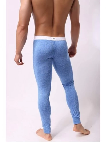 Thermal Underwear Men's Low Rise Pouch Underwear Pants Long Johns Thermal Bottoms Leggings - Blue 2 - CC18LNXEKUI $16.44