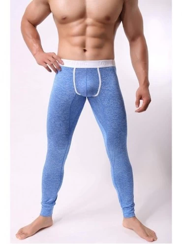 Thermal Underwear Men's Low Rise Pouch Underwear Pants Long Johns Thermal Bottoms Leggings - Blue 2 - CC18LNXEKUI $16.44