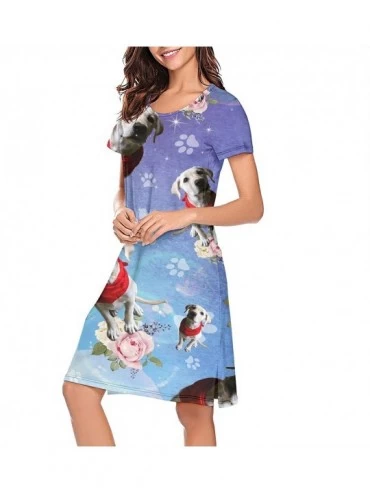 Tops Crewneck Short Sleeve Nightgown Fire Flame Tiger Printed Nightdress Sleepwear Women Pajamas Cute Labrador Retriever Dog ...