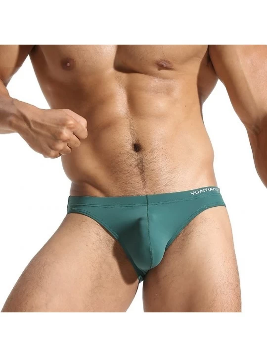 Briefs Silky Soft Shorts Men Bikini Underwear Wide Belt Toning Briefs - Green - CN17Z7D03KE $8.08