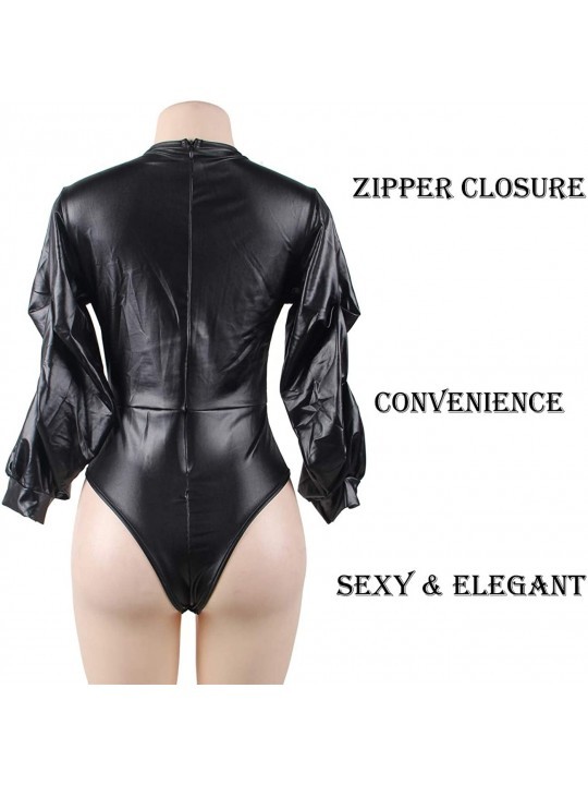 Leather Bodysuit Lingerie for Women Sexy Plus Size One Piece Teddy Deep ...