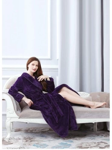 Robes Womens Robe Long Fleece Bathrobe Warm Waist Belt Super Soft Spa Plush Full Length Bath robe with Shawl Collar Purple - ...