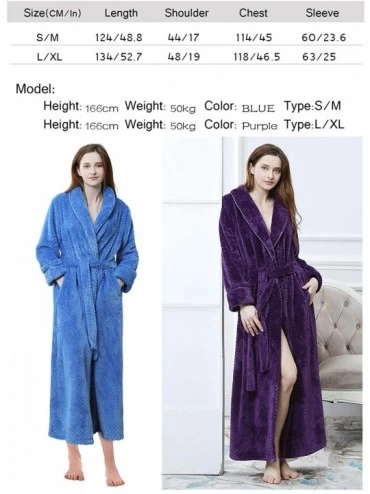 Robes Womens Robe Long Fleece Bathrobe Warm Waist Belt Super Soft Spa Plush Full Length Bath robe with Shawl Collar Purple - ...