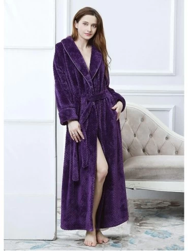 Robes Womens Robe Long Fleece Bathrobe Warm Waist Belt Super Soft Spa Plush Full Length Bath robe with Shawl Collar Purple - ...