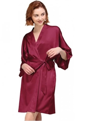 Robes Women's Satin Robe for Brides Bridesmaids Short Kimono Bathrobe Wedding Party Gift with Silver Rhinestones - Burgundy (...