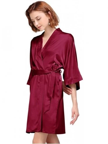 Robes Women's Satin Robe for Brides Bridesmaids Short Kimono Bathrobe Wedding Party Gift with Silver Rhinestones - Burgundy (...