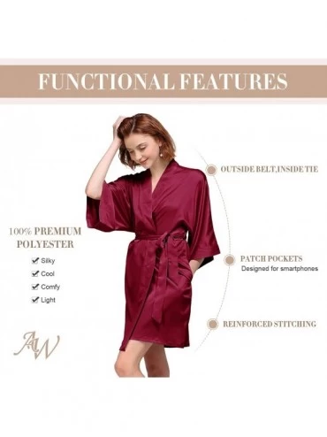 Robes Women's Satin Robe for Brides Bridesmaids Short Kimono Bathrobe Wedding Party Gift with Silver Rhinestones - Burgundy (...