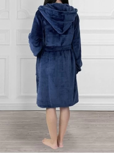 Robes Women Hooded Short Robe | Lightweight Fleece Soft Spa Bathrobe Sleepwear - Blue - CR18KDR6H8Z $23.40