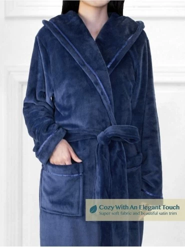 Robes Women Hooded Short Robe | Lightweight Fleece Soft Spa Bathrobe Sleepwear - Blue - CR18KDR6H8Z $23.40