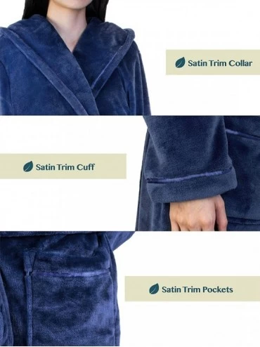 Robes Women Hooded Short Robe | Lightweight Fleece Soft Spa Bathrobe Sleepwear - Blue - CR18KDR6H8Z $23.40