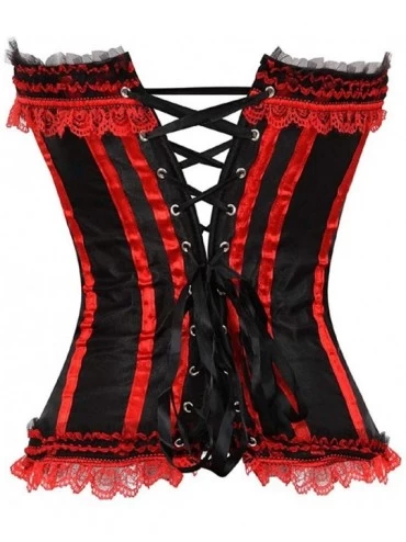 Bustiers & Corsets Womens Floral Black Lace Trim Corset Overbust Waist Cincher Bustier Top - 8068red - CZ18K4GIC92 $20.76