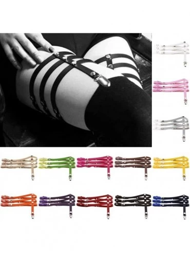 Garters & Garter Belts Punk Strap Garters Elastic Leg Triple Ring Adjustable Suspenders Garter Belt - Beige - C2186DKRM4Z $10.82