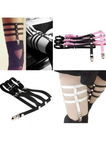 Garters & Garter Belts Punk Strap Garters Elastic Leg Triple Ring Adjustable Suspenders Garter Belt - Beige - C2186DKRM4Z $10.82