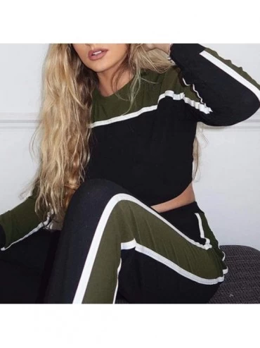 Sets Tracksuit Sweatshirt Pants Sets Women 2Pcs Sports Long Sleeve Casual Suit - Army Green - CT18I2H8H25 $23.28