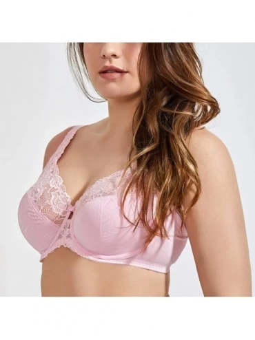 Bras Women's Beauty Lace Non Padded Minimizer Full Figure Underwire Bra - Pink - CR18NYKR0CQ $18.11