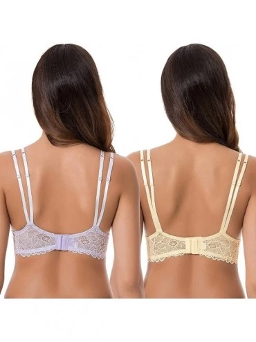 Bras Plus Size Plunge Unlined Bralette with Floral Lace-2 Pack - Yellow-lavender(2 Pack) - CW18NYQIQO8 $28.06