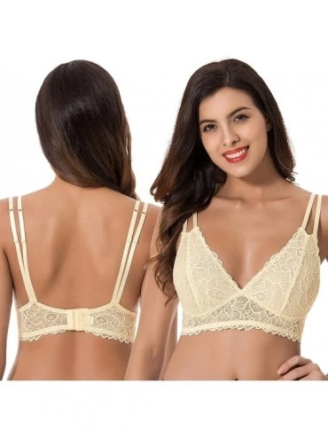Bras Plus Size Plunge Unlined Bralette with Floral Lace-2 Pack - Yellow-lavender(2 Pack) - CW18NYQIQO8 $28.06