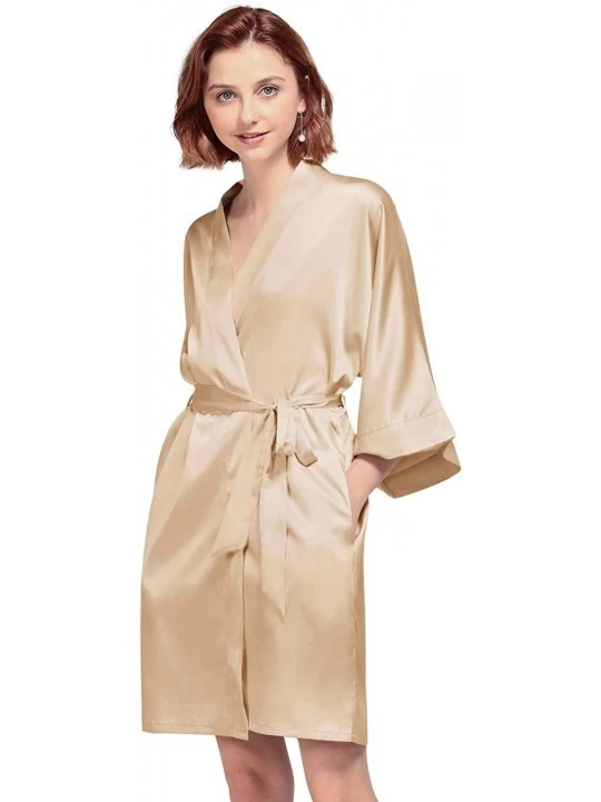 Robes Women's Silky Robe- Satin Kimono Bathrobe for Wedding Party Brides Bridesmaids Loungewear - Champagne - CV18653MUOO $21.46