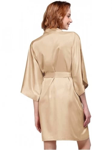 Robes Women's Silky Robe- Satin Kimono Bathrobe for Wedding Party Brides Bridesmaids Loungewear - Champagne - CV18653MUOO $21.46