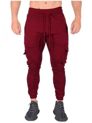 Thermal Underwear Mens Casual Joggers Gym Sports Pants Elastic Waist Fleece Trousers Tapered Leg Sweatpants Long Pant - Wine ...