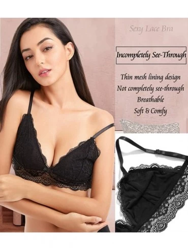 Bras Lace Bralettes for Women Adjustable Strap Sexy V Neck Unpadded Wire Free Incomeplete See Through - Pack of 4(black + Whi...