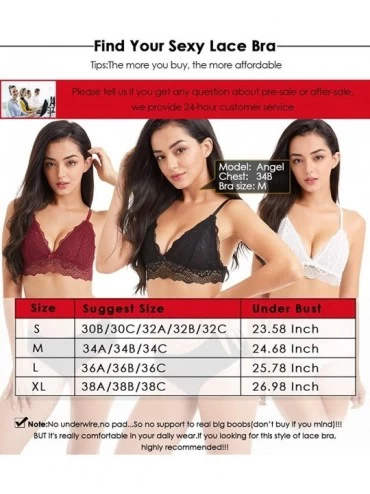 Bras Lace Bralettes for Women Adjustable Strap Sexy V Neck Unpadded Wire Free Incomeplete See Through - Pack of 4(black + Whi...