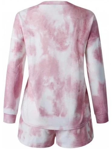 Sets Women Two Piece Pajamas Set Tie Dye Loungewear Long Sleeve Tops and Shorts 2Pcs Sweatsuit Sleepwear Nightwear - Pink Whi...