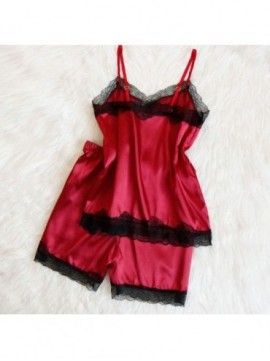 Womens Lace Red Satin Silk Camisole Shorts Set Sleepwear Casual Pajamas ...