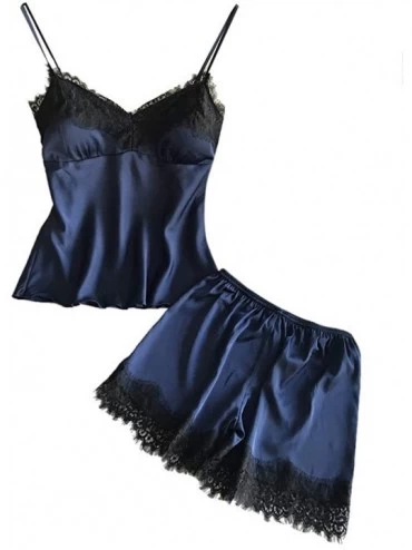 Robes Womens Sexy Lingeries Satin Sling Sleepwear Lace Bowknot Nightdress Loose Floral Underwear - Blue - CH18S282SAG $11.94