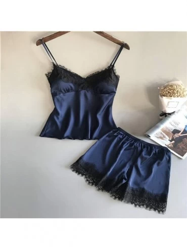 Robes Womens Sexy Lingeries Satin Sling Sleepwear Lace Bowknot Nightdress Loose Floral Underwear - Blue - CH18S282SAG $11.94